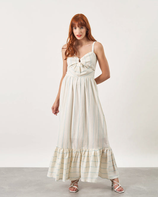VESTIDO CAMBRAIA TRACEJADO AZUL