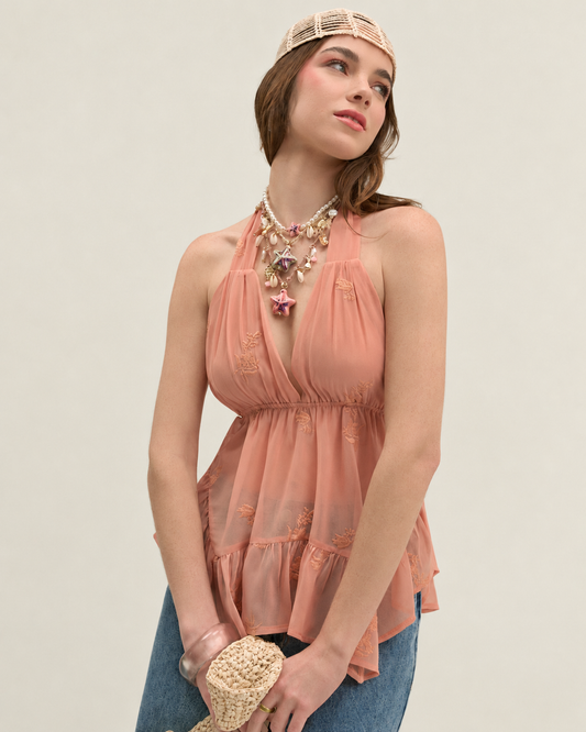 BLUSA FRENTE ÚNICA BORDADA ROSA
