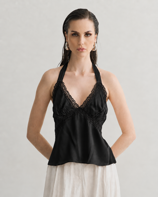 REGATA CETIM COM RENDA PRETO