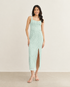 VESTIDO MIDI DE RENDA COM FENDA LITORAL (AZUL CLARO)