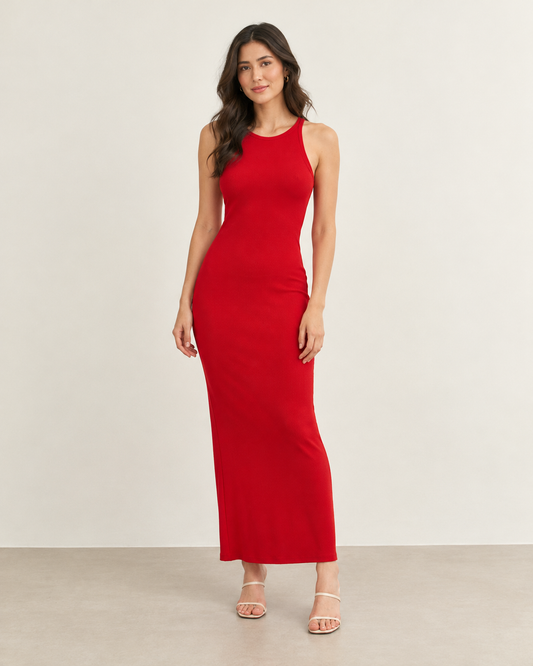 VESTIDO LONGO CAVA AMERICANA FENDA SPRING RED (VERMELHO)
