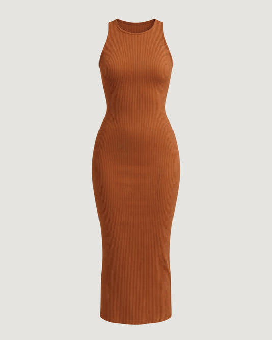 VESTIDO MIDI CAVA AMERICANA TELHA