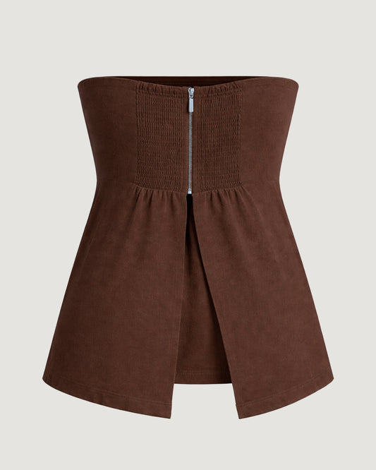 BLUSA SEM ALÇAS ABERTURA COSTAS MARROM