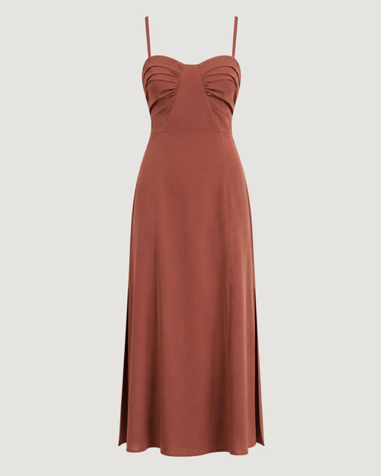 VESTIDO BUSTO ESTRUTURADO COM FENDA LATERAL WOOD ROSE (ROSA QUEIMADO)