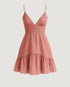 VESTIDO DECOTE V PALA NERVURA ROSA QUEIMADO