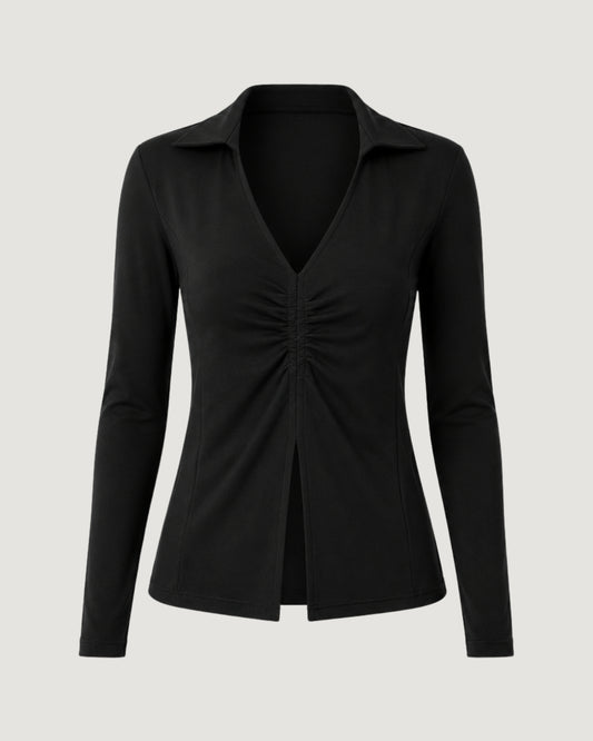 BLUSA DE MALHA COM DETALHE FRANZIDO PRETO