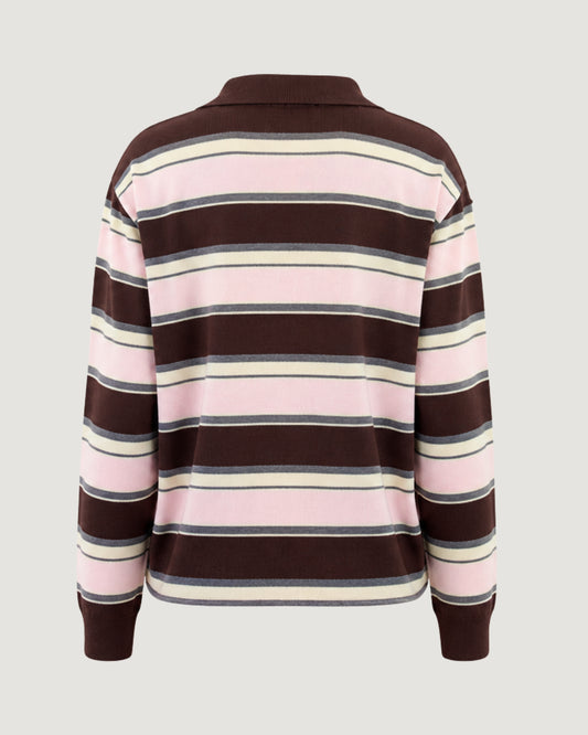 BLUSA TRICOT POLO LISTRADA MARROM / ROSA