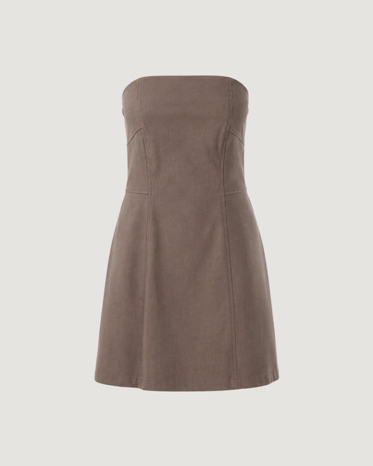 VESTIDO TOMARA QUE CAIA RECORTES LAREIRA (MARROM)