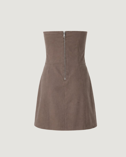 VESTIDO TOMARA QUE CAIA RECORTES LAREIRA (MARROM)