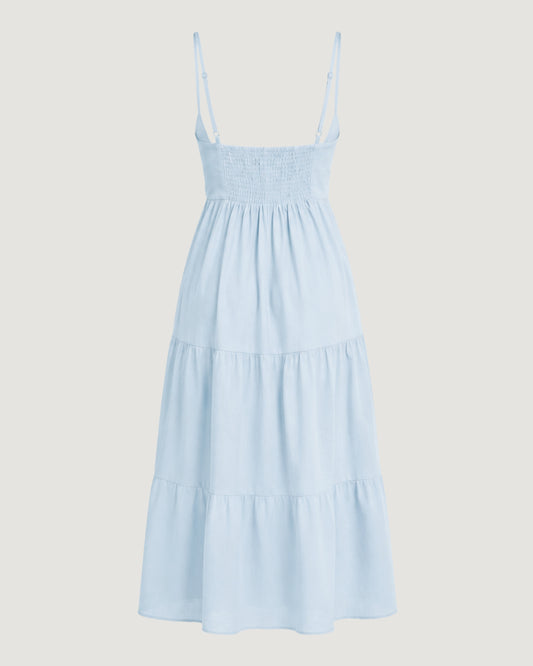 VESTIDO MIDI COM RECORTES VAZADOS NEVE (AZUL)