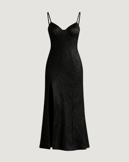 VESTIDO LONGO COM ALÇA DE CETIM PRETO
