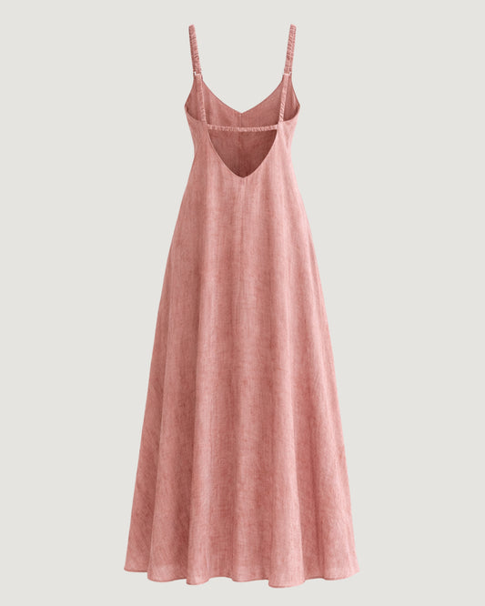 VESTIDO LONGO DE  ALÇA FRANZIDA ROSA