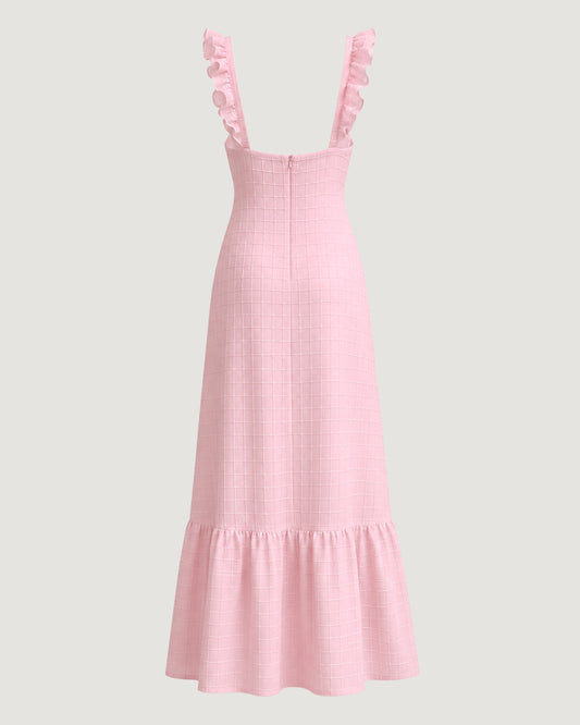 VESTIDO LONGO TEXTURA DETALHE NA ALÇA BALLERINA (ROSA)