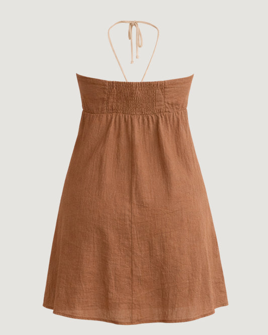VESTIDO CANELETA FRENTE ÚNICA MARROM