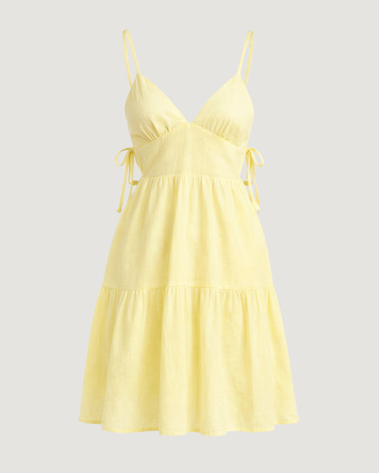 VESTIDO COM VAZADO LATERAL AMARELO