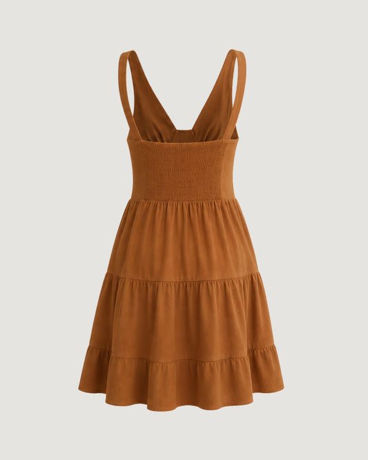 VESTIDO CURTO EM CAMADAS MARROM
