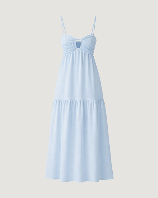 VESTIDO LONGO ABERTURA BUSTO AZUL