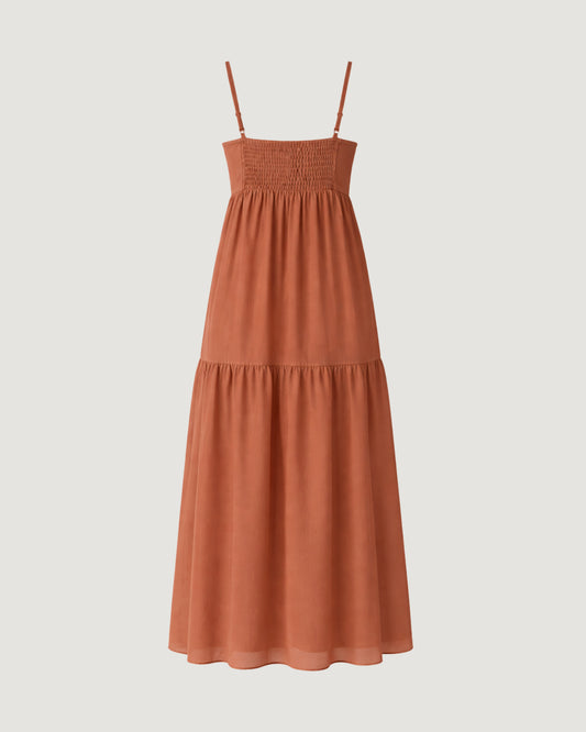 VESTIDO LONGO ABERTURA BUSTO MARROM