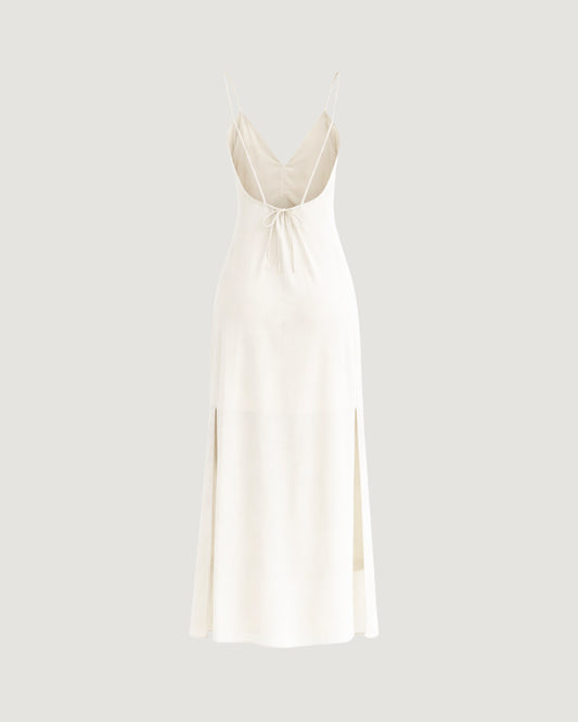 VESTIDO LONGO COM FENDAS LATERAIS OFF WHITE