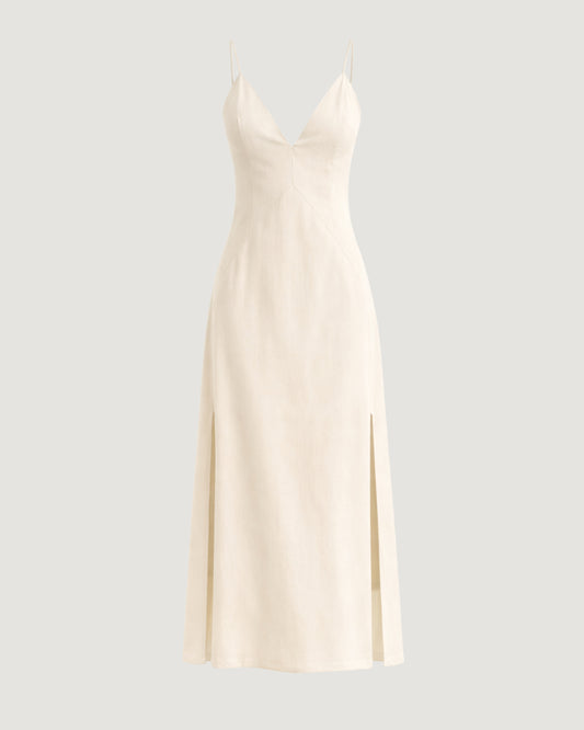 VESTIDO LONGO COM FENDAS LATERAIS BEGE
