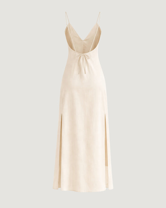 VESTIDO LONGO COM FENDAS LATERAIS BEGE