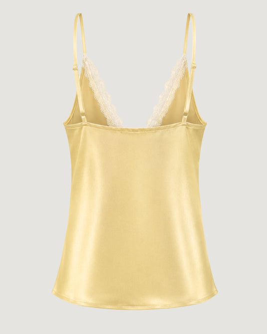 REGATA ALCINHA DE CETIM COM RENDA AMARELO CLARO