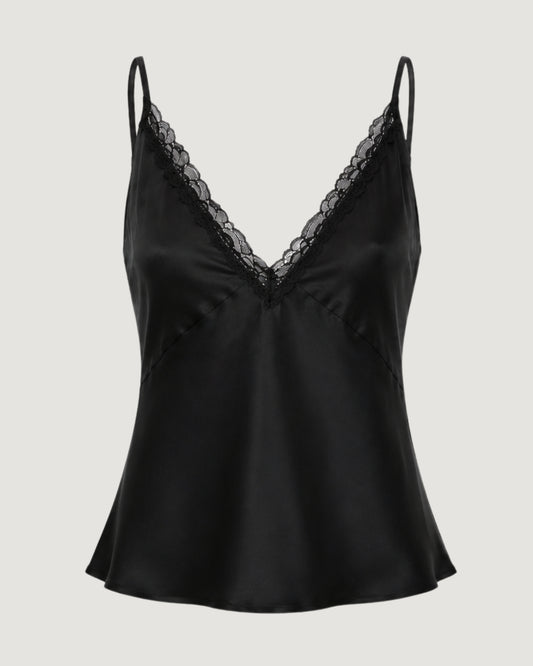 REGATA ALCINHA DE CETIM COM RENDA PRETO
