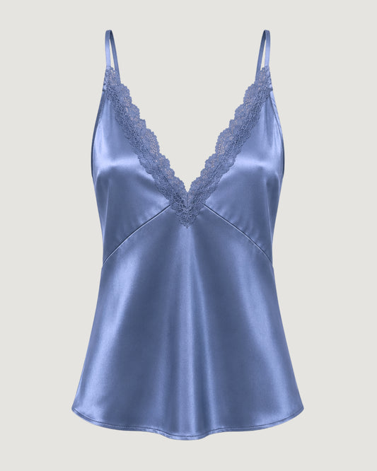 REGATA ALCINHA DE CETIM COM RENDA LEVIS (AZUL)
