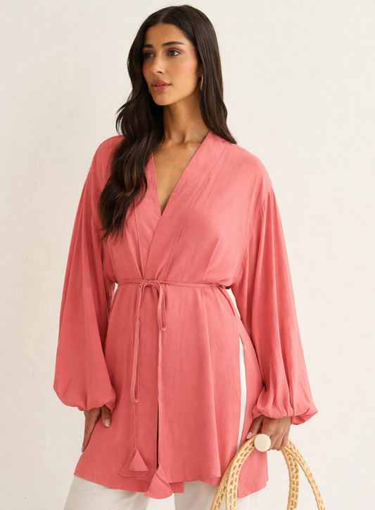 KIMONO COM FENDA LATERAL ROSA