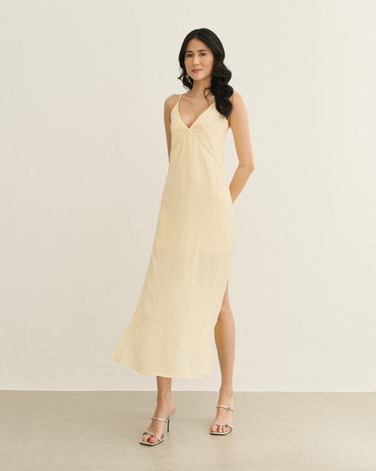 VESTIDO MIDI AMARRAÇÃO NAS COSTAS AMARELO