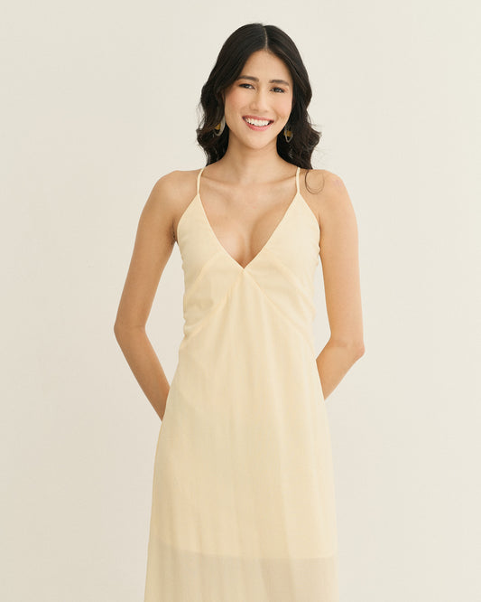 VESTIDO MIDI AMARRAÇÃO NAS COSTAS AMARELO