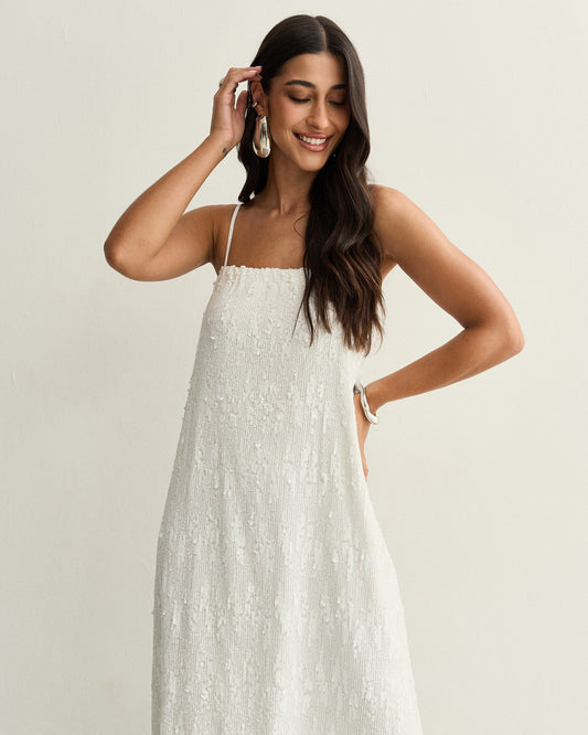 VESTIDO LONGO PAETE OFF WHITE