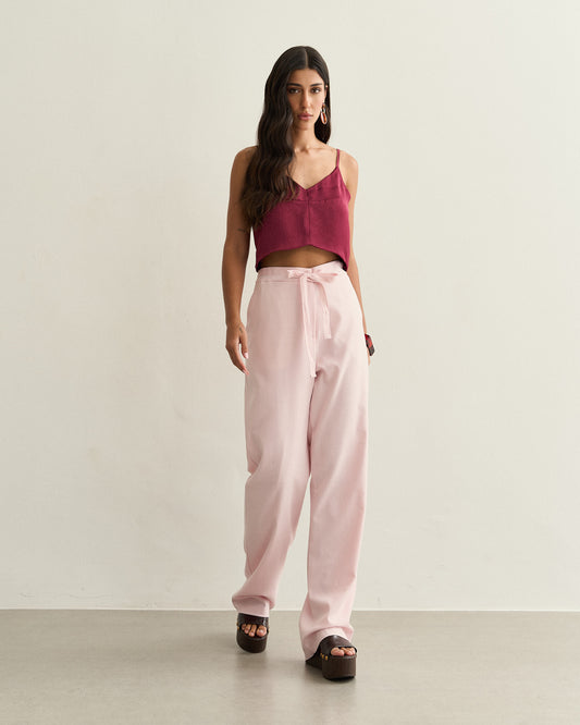 CALÇA ALFAIATARIA COS DE AMARRAÇÃO ROSA