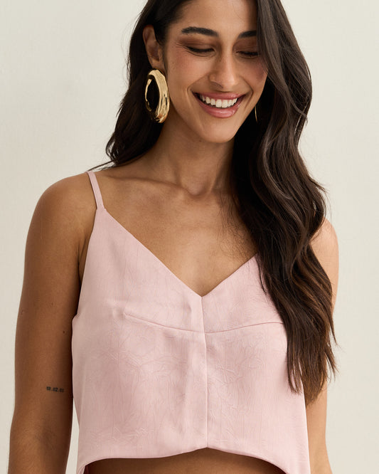 TOP BARRA ASSIMÉTRICA ALÇAS FINAS ROSA
