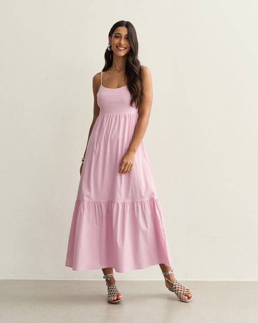 VESTIDO FRENTE UNICA AMARRAÇÃO COSTAS ROSA CLARO