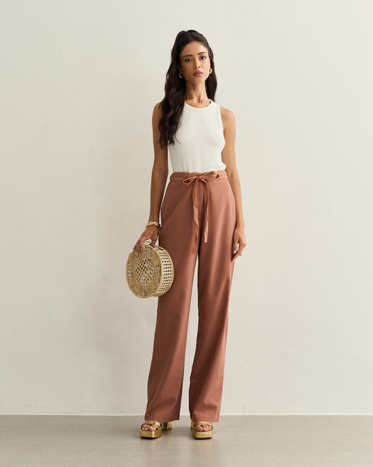 CALÇA ALFAIATARIA COS DE AMARRAÇÃO MARROM