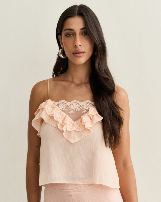 REGATA COM BABADOS RENDA ROSA