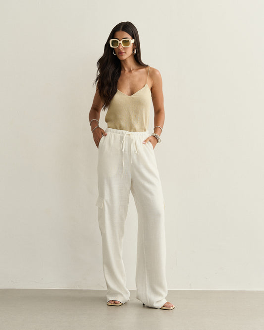 CALCA CARGO LINHO AMARRAÇÃO OFF WHITE