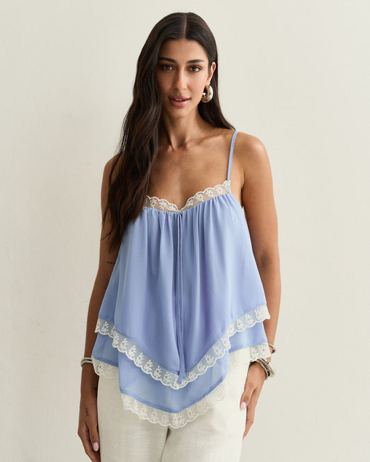 REGATA CHIFFON RENDA AZUL