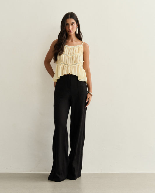 CALÇA COM NERVURAS E ELÁSTICO NAS COSTAS BLACK