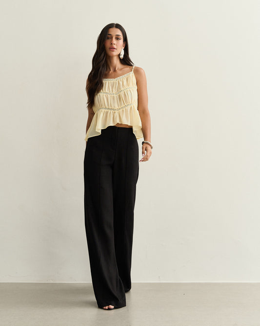 CALÇA COM NERVURAS E ELÁSTICO NAS COSTAS BLACK