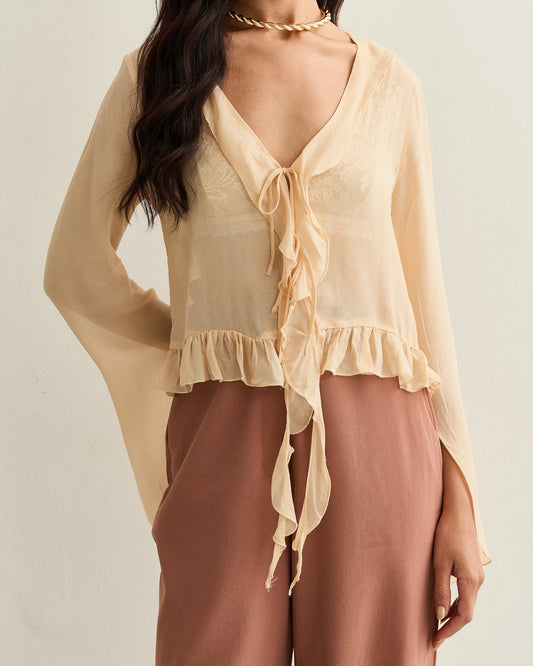 BLUSA MANGA LONGA COM BABADOS AMARELO