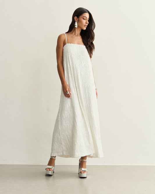 VESTIDO LONGO PAETE OFF WHITE