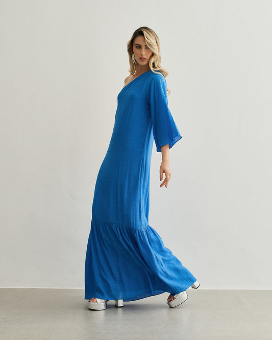 VESTIDO UM OMBRO SÓ AZUL