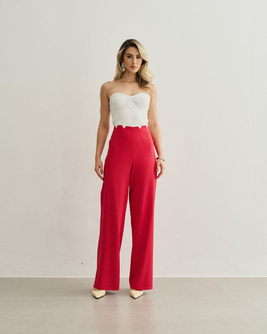 CALÇA ALFAIATARIA CÓS ZIG ZAG VERMELHO
