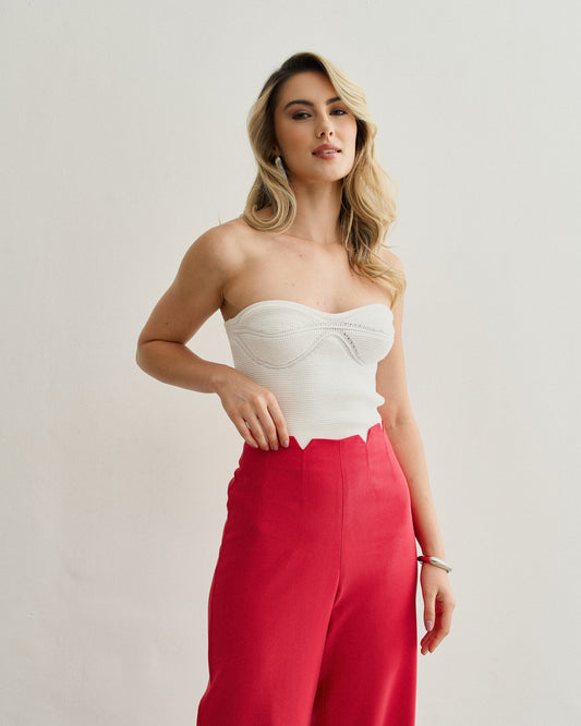 CALÇA ALFAIATARIA CÓS ZIG ZAG VERMELHO