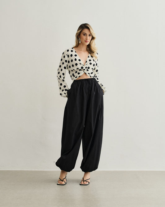 CALÇA BALLOON TRICOLINE PRETO