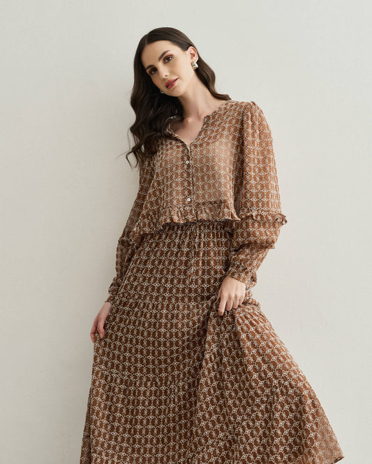 BLUSA BABADOS MANGA LONGA MARROM