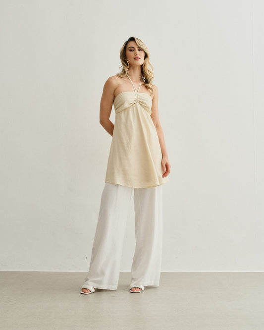 VESTIDO CANELETA FRENTE ÚNICA BEGE CLARO