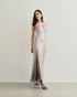 VESTIDO LONGO COM ALÇA DE CETIM PRATA